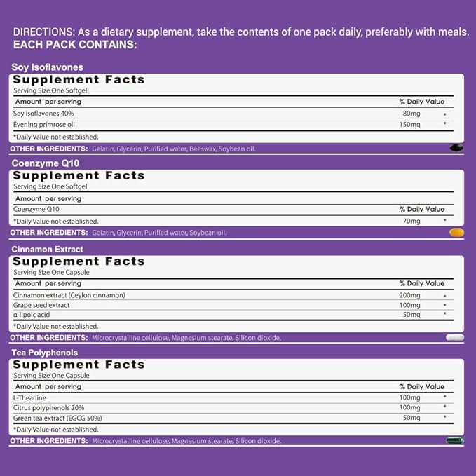 Natural Hormone Balance for Women, Menopause Supplements for Women with Evening Primrose Oil,CoQ10,Soy Isoflavones, Daily Pack Supports Peri+Menopause+Post, PMS,Metabolism,Mood,Energy 30Packs