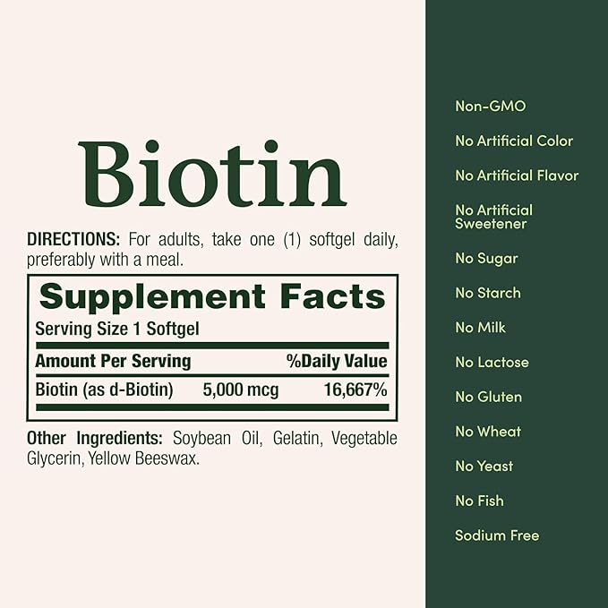 Nature's Bounty Super Potency Biotin 5000mcg - 72 softgels (Pack of 2)