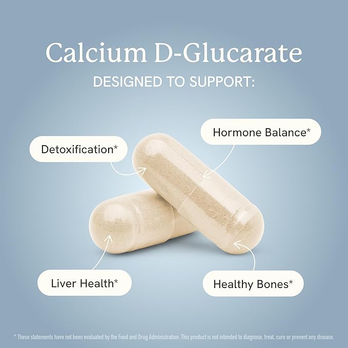 Calcium D-Glucarate | 500mg | CDG for Liver Detox and Cleanse, Hormone Balance, and Menopause Support | Calcium Supplement | Vegan, Non-GMO, & Third-Party Tested | 180 Capsules (6-Month Supply)