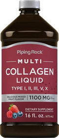 Piping Rock Liquid Collagen 16 fl oz | 1100mg | Fruit Flavor | Multi Collagen Type I, II, III, V, X | with Vitamin C | Non-GMO, Gluten Free Supplement
