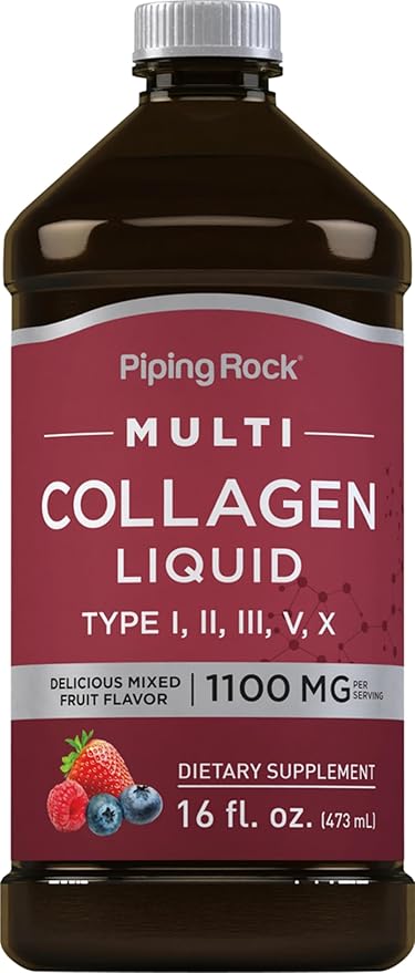 Piping Rock Liquid Collagen 16 fl oz | 1100mg | Fruit Flavor | Multi Collagen Type I, II, III, V, X | with Vitamin C | Non-GMO, Gluten Free Supplement