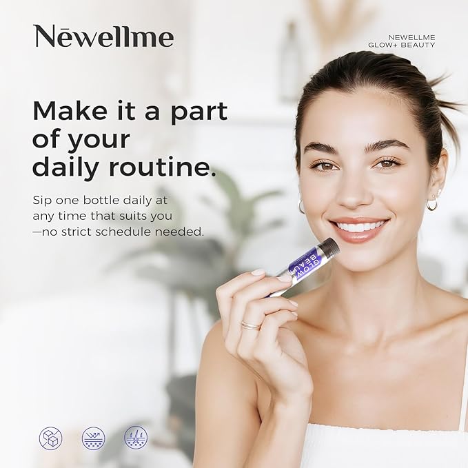 NEWELLME Liquid Collagen Shots with Hyaluronic Acid, 18,000mg Multi Collagen Peptides, Sugar Free Ready-to-Drink Collagen Supplement for Hair Skin Nails, 28 Bottles