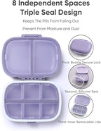 Holii Travel Pill Organizer, 8 Compartments Portable Pill Case, Daily Pill Box to Hold Vitamins, Small Pill Container for Pocket Purse Medicine Organizer（Purple）