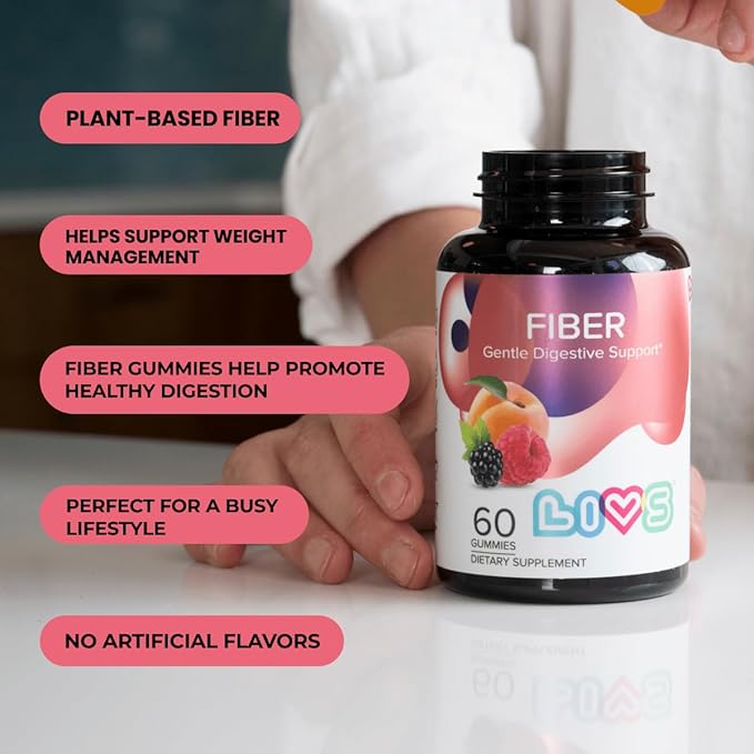 LIVS Fiber Gummies for Adults – Promote Digestive Support & Regularity | Gut Health & Smooth Digestion | Plant-Based Prebiotic | Non-GMO Fiber Supplement for Men & Women | 60 Count with 30 Servings