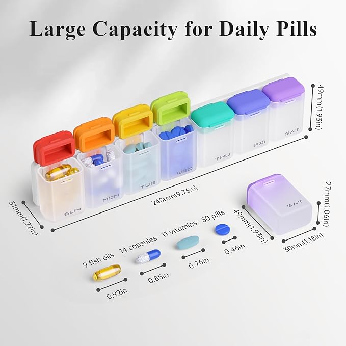 KOVIUU Weekly Pill Organizer Magnetic, Removable Pill Box 7 Day 1 Time a Day, Large Pill Case Travel, Week Once Daily Medication Dispenser, Medicine Container Holder for Supplement Vitamin, White