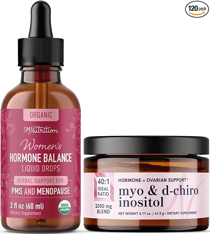 Myo-Inositol Powder Complex & Herbal Hormone Balance Tincture | Hormone Balancing Bundle with Myo-Inositol & D-Chiro (30 Servings) and PMS Menopause & Menstrual Support Liquid (60 Servings)
