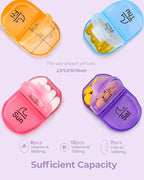 AMOOS Cute Pill Organizer 2 Times a Day, PU Leather Pill Case for Women, Portable Weekly Pill Box for Purse with Storage Bag to Hold Vitamins, Medications, Fish Oils, Supplements (Purple)