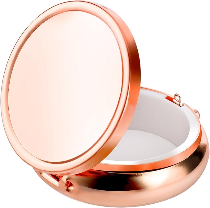 WLLHYF Pill Box Cute Small Pill Box for Purse & Pocket Medicine Organizer Travel Pillbox Waterproof Pill Case Metal Pill Container Holder for Vitamins, Fish Oil, Supplements (Rosegold)