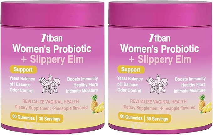 Feminine Vaginal Probiotics Gummies, Supports pH Balance & Digestive Health, Slippery Elm for Women, Suagr-Free, Veagn, Pineapple Flavor, 120 Count