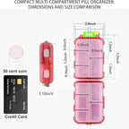 Pill Organizer with Medicine Labels Travel Daily Pill Container Mini Medication Organizer Storage Pill Organizer Travel Essentials Pill Case 7 Day (Purple& 161 Lables)