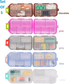 Pill Case (5 Pack) - Portable Small Supplements Tablet Container Box with 10 Compartments - Medicine Capsule Vitamin Fold Flip Organizer Dispenser Holder Storage for Travel Trip Pocket Purse