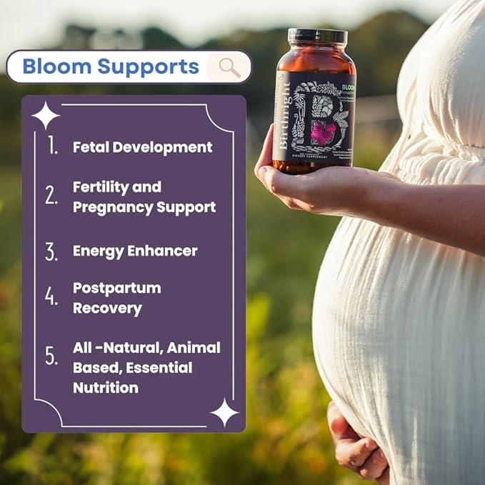 Birthright Bloom Prenatal Supplement – Animal Based Whole Food Prenatal with Grass Fed Liver, Fish Roe, Bone Marrow, Colostrum, Magnesium & Traditional Herbs