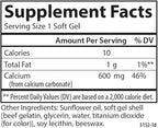 Carlson - Cal-600, 600 mg Calcium, Bone Support, Healthy Teeth & Optimal Wellness, 250 Softgels
