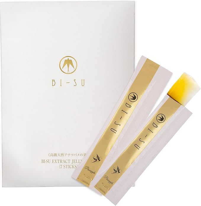 BI-SU Bird's Nest Essence Collagen Jelly Stick with Vitamin C, Fish Collagen Peptides, Anti Aging, Maintain Skin Elasticity, Immunity Support, Japan Beauty Skin Care Secret, Pineapple Flavor, 7 PCS
