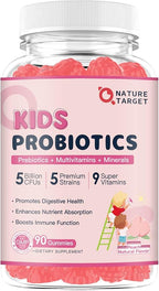 Probiotics for Kids, Kids Probiotic-Multivitamin Gummies with 5 Billion CFUs for Digestive Health & Immune Support, with Vitamins, Prebiotics, Minerals for Children, Natural Peach Flavor, 45 Servings
