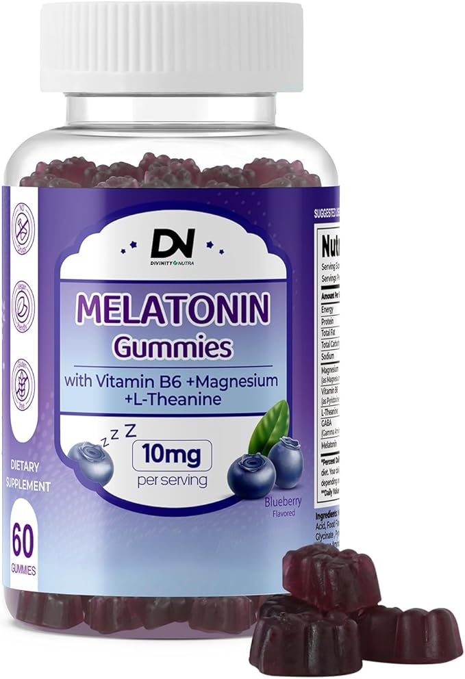 Divinity Nutra Sleep Gummy - 60 Count - Melatonin Gummies with Vitamin B, Magnesium for Men and Women, Blueberry Flavor