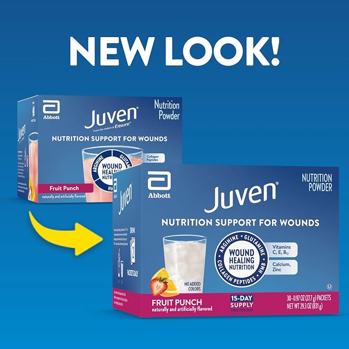 Juven Therapeutic Nutrition Drink Powder Including Collagen Peptides, Amino Acids, and HMB For Wound Healing Support, Fruit Punch, 30 Packets
