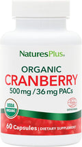 NaturesPlus Organic Cranberry 500 mg - 60 Capsules - Helps Promote Healthy Urinary Tract - USDA Certified Organic, Vegan, Gluten Free, Non-GMO - 30 Servings