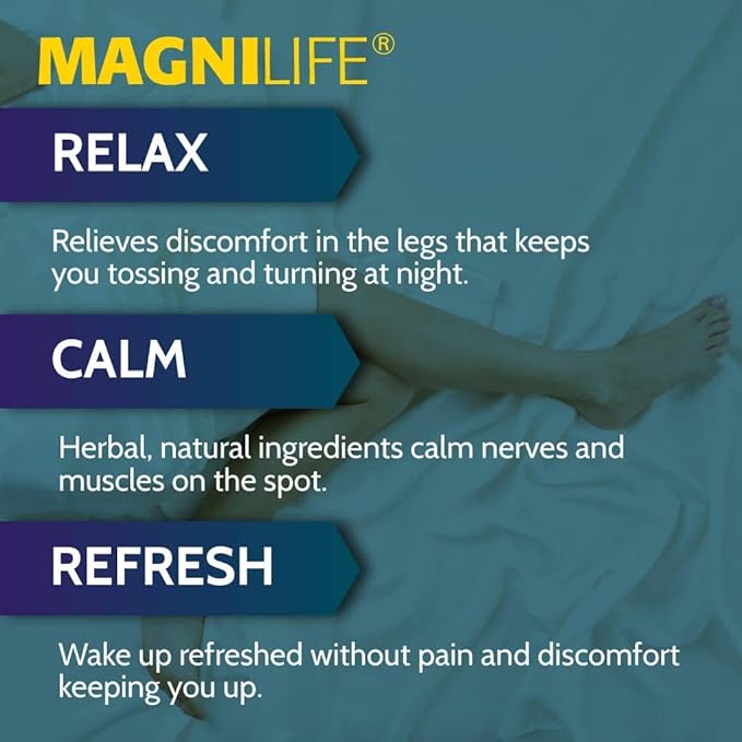 MagniLife Relaxing Leg Cream PM, 4 Oz, Homeopathic Nighttime Pain Reliever & Sleep Aid with Lavender & Magnesium, Non-Greasy Deep Penetrating Cream for Restless Legs & Discomfort