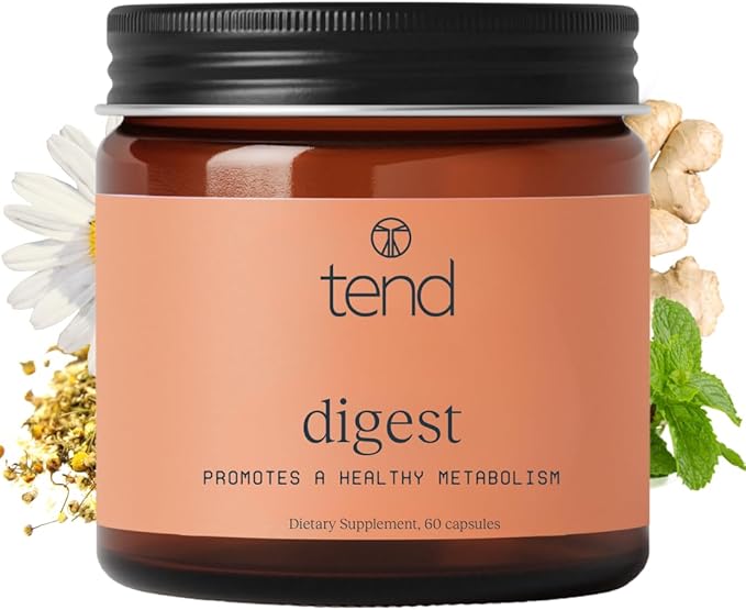 Tend Digest – Digestive Enzyme & Herbal Blend | Bloating Relief, Gas Support, Gut Health Supplement with Peppermint, Ginger & Chamomile