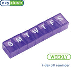 EZY DOSE Weekly (7-Day) Daily Pill Case, Medicine Planner, Vitamin Organizer, Supplement Container, Convenient and Easy to Use, Large Compartments, Travel Friendly, Color May Vary, BPA Free