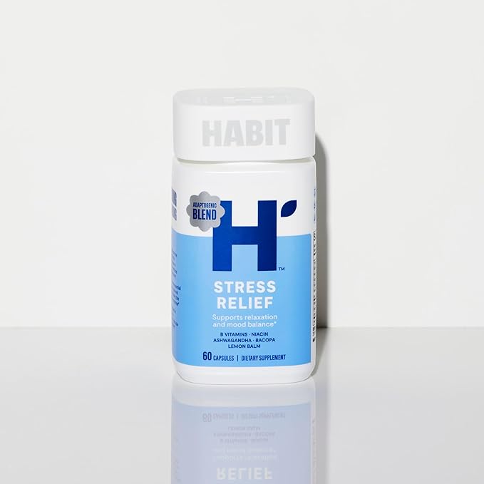 Habit Stress Relief Supplement 2 Pack (120 Capsules) - New Look, Supports Relaxation & Mood Balance, Vitamin B, Adaptogens, Lemon Balm, Calming, Vegan, Non-GMO