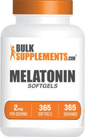 BulkSupplements.com Melatonin Softgels - Melatonin Supplement, Sleep Aids for Adults - Gluten Free, 1 Softgel per Serving (2mg), 365 Count (Pack of 1)