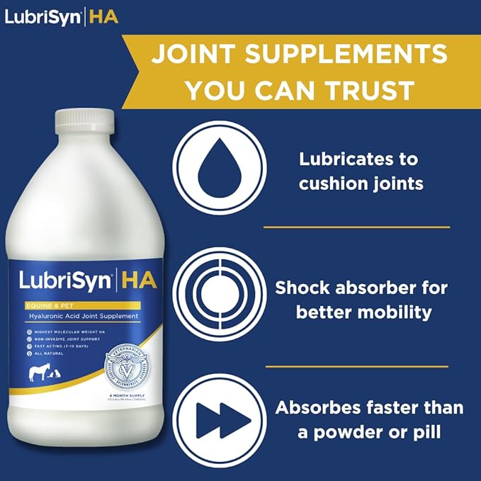 LubriSynHA Hyaluronic Acid Hip & Joint Care Supplement for Dogs, Cats & Horses – Liquid Oral HA for Pets – Joint Support Supplement Promotes Mobility, Flexibility, Cartilage Health & Comfort – 64oz