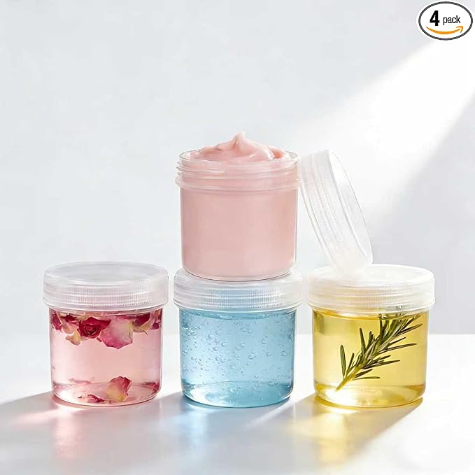 TSA Approved Wide Mouth Travel Size Containers, PP Clear Leak Proof Travel Plastic Jars with Lids for Creams Lotion Cosmetic, Jewelry Beads, Sample, Small Items Storage (1 oz, 4 Pcs)