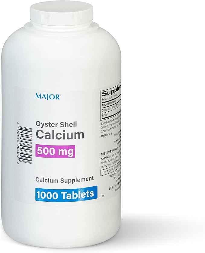MAJOR Oyster Shell Calcium 500mg - Daily Dietary Supplement for Bone Health and Joint Support, Mineral Supplement for Men and Women, Gluten-Free - 1000 Tablets (1 Pack)