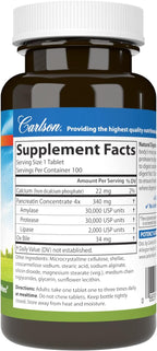Carlson - Natural Digestive Enzymes, Digestive Aid #34 with Protease, Amylase & Lipase, Digestive Support, Nutrient Absorption & Optimal Wellness, 100 Tablets