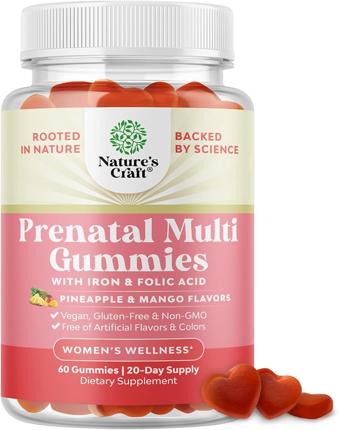 Natures Craft Vegan Prenatal Gummies for Women - Gummy Prenatal Vitamins for Women with Iron Folic Acid and Superfruit Blend - Chewable Vitamins Gummy Formula (Pineapple & Mango Flavor) - 60 Count