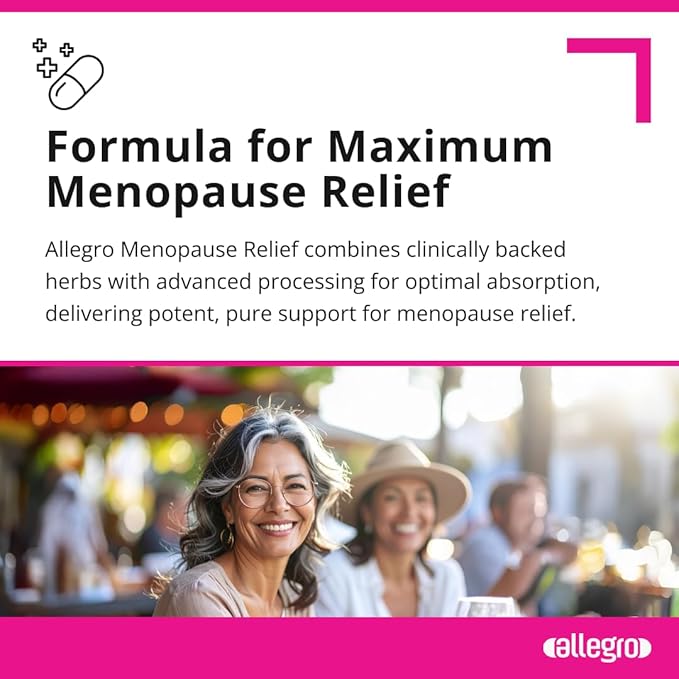Allegro Menopause Relief Supplement, 60 Capsules, with Saffron, Black Cohosh, Valerian Extract, St. John's Wort, Korean Ginseng