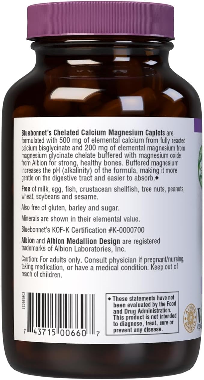 Bluebonnet Albion Chelated Calcium Magnesium Caplets, 60 Count