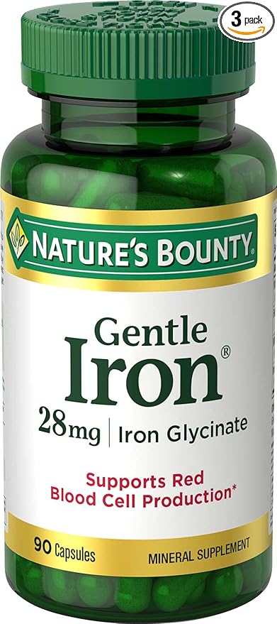 Nature's Bounty Gentle Iron 28 mg 90 Capsules (Pack of 3)