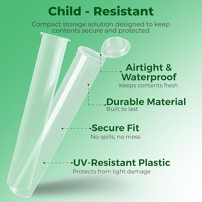 Kopperko Travel Medicine Container (116mm, 4.6 Inch 100-Pack) | Child Resistant Plastic Storage Tube | Mini Storage Tube for Spices | Airtight, UV Resistant & Waterproof (Clear Plastic)