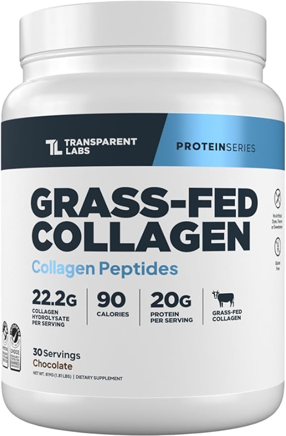 Transparent Labs Grass-Fed Collagen Peptides Powder - Collagen Powder for Women & Men, 22G Bovine Hydrolyzed Collagen Peptides Powder for Skin, Hair, Bones & Muscle Recovery - Chocolate, 30 Servings