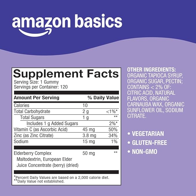 Amazon Basics Adult Elderberry 50 mg Gummy, 120 Count