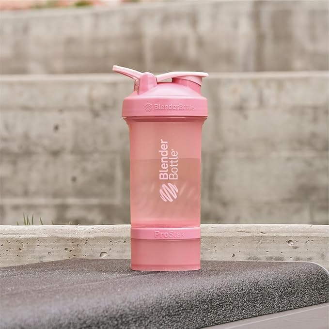 BlenderBottle Shaker Bottle with Pill Organizer and Storage for Protein Powder, Classic V2 ProStak System, 22-Ounce, Rose Pink