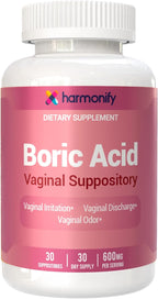 Boric Acid Suppositories for Women 600 mg, Pure Boric Acid pH Balance for Women & Vaginal Odor Control – 30 Suppositories, Made in USA
