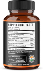 Zolotus Korean Red Panax Ginseng + Ginkgo Biloba, Ashwagandha, Beetroot, Green Tea - 120 Capsules for 2 Month Supply