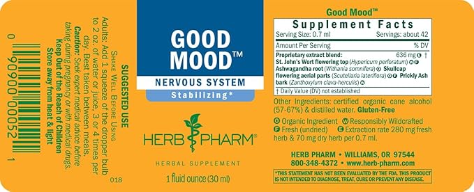 Herb Pharm Good Mood Liquid Herbal Formula with St. John's Wort for Healthy Emotional Balance - 1 Ounce