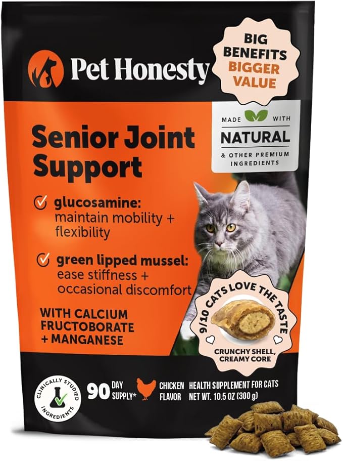 Cat Hip + Joint Health Chews – Crunchy & Creamy Cat Joint Support Supplement - Glucosamine, Chondroitin & Omega-3s – Supports Mobility, Flexibility & Comfort for Indoor & Outdoor Cats (Chicken 90-Day)