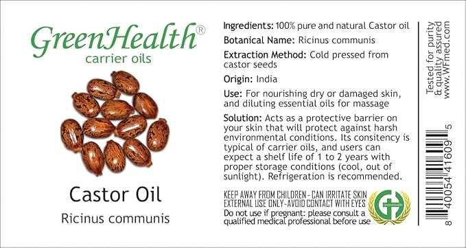 GreenHealth Castor Oil – 8 fl oz (237 ml) Plastic Bottle w/Cap – 100% Pure Carrier Oil