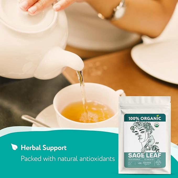 Organic Sage Leaves (3 oz.) - Sage Tea Loose Leaf (Salvia officinalis) – Salvia Tea for Mind & Body Wellness - Focus and Clarity