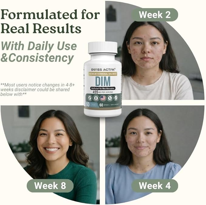 Swiss Activa+ Labs DIM Supplement – Hormone Balance for Women & Men – Estrogen Supplement for Women and Men– Supports Hormonal Acne & Menopause Symptoms| Gluten Free, Non-GMO & Vegan – 120 Days Supply