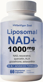 NAD Supplement 1000mg, Liposomal NAD+ Supplement with Resveratrol, Glutathione & Astaxanthin - Support Cellular Health, Stamina & Healthy Aging, NMN Supplement Alternative – 60 Capsules