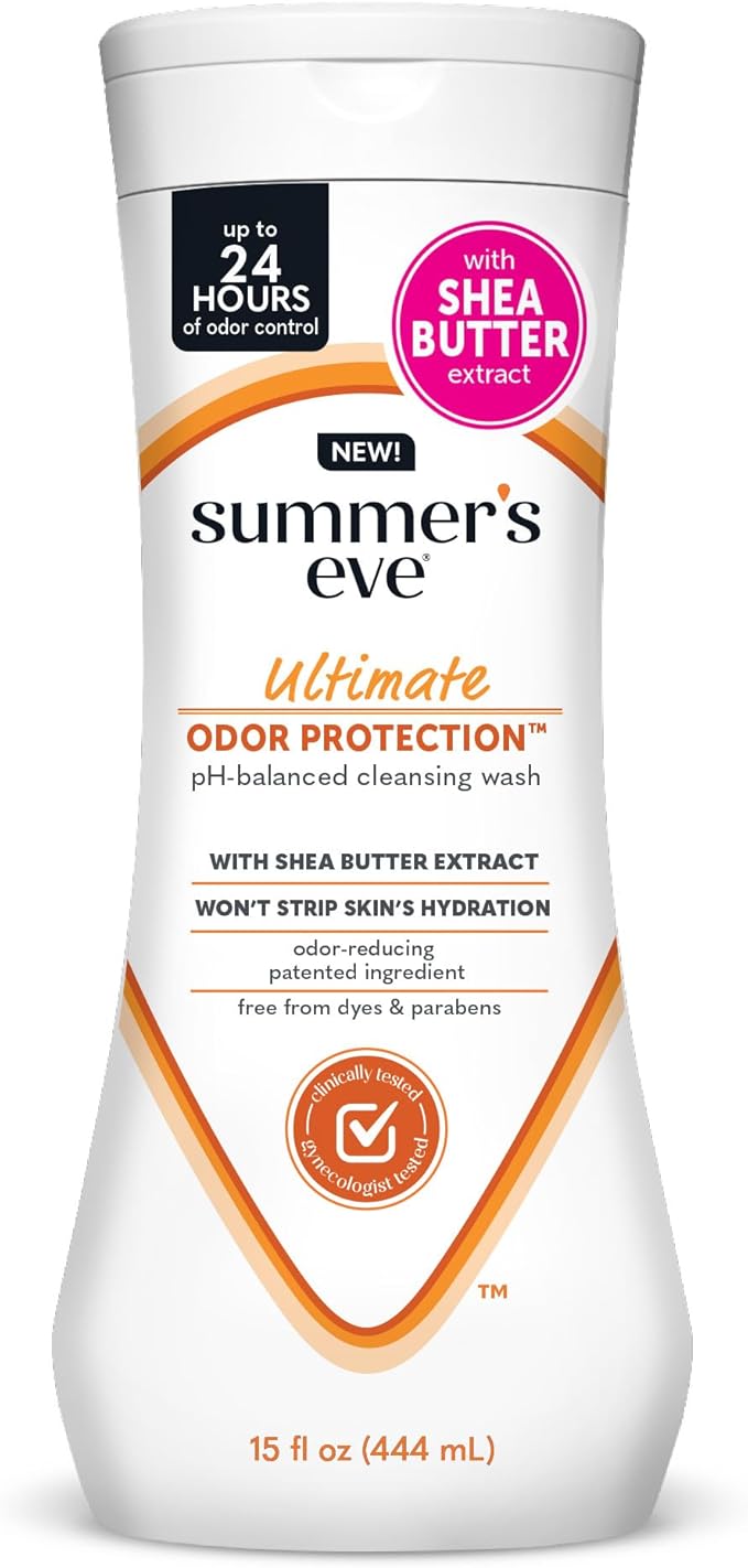 Summer’s Eve Ultimate Odor Protection Feminine Wash with Shea Butter - Up to 24 Hour Vaginal Odor Control, pH Balanced Formula, Clinically & Gynecologist Tested Intimate Body Wash - 15 Fl Oz