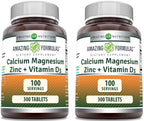 Amazing Formulas Calcium Magnesium Zinc with Vitamin D3 Supplement | Non-GMO | Gluten Free | Made in USA (2 Pack)