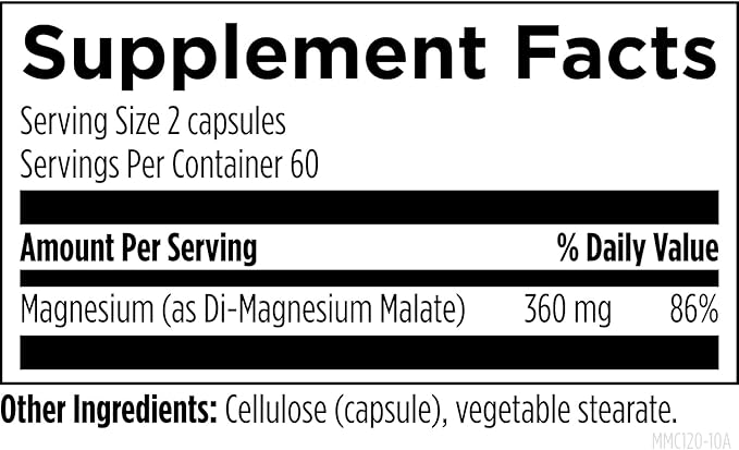 Designs for Health Magnesium Malate - Chelated Magnesium as Di Magnesium Malate - Highly Bioavailable Form to Support Energy, Bone Health + Muscle Recovery (120 Magnesium Malate Capsules)